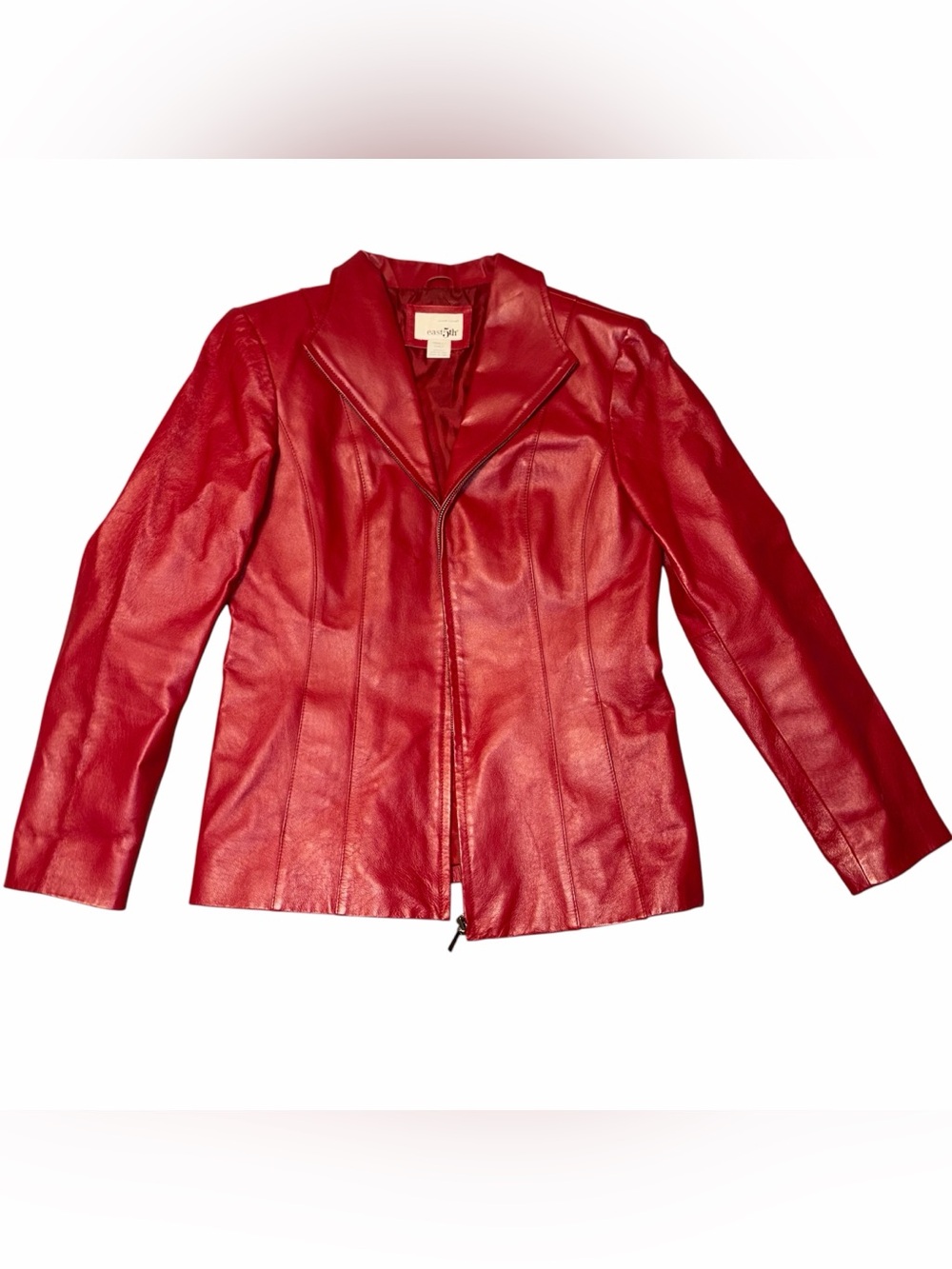 East 5th Brand Red Genuine Leather Jacket, Zip-Up Front With Collar